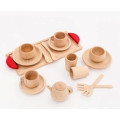 Vintage Natural Color Wooden Kids Pretend Play Toy Tea Set